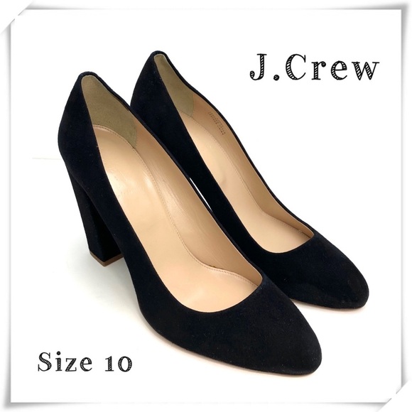 J. Crew Suede Pointed Toe Block Heel Pumps in Black Size 10 #B0942 - Picture 1 of 12